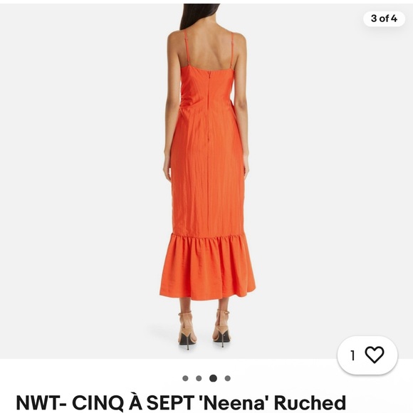 Cinq à Sept Neena Ruched High Low Dress in Vibrant Orange - Picture 2 of 5